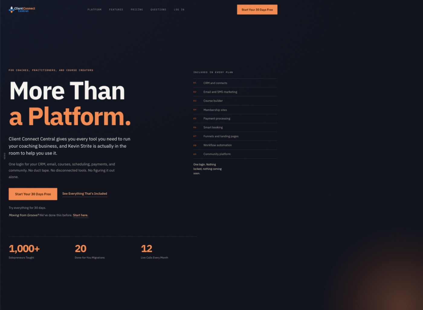 The rebuilt page: dark, structured, no stock photography
